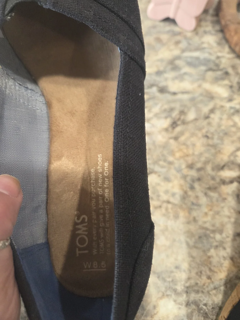 Toms Black Canvas Cork Wedge Peep-Toe